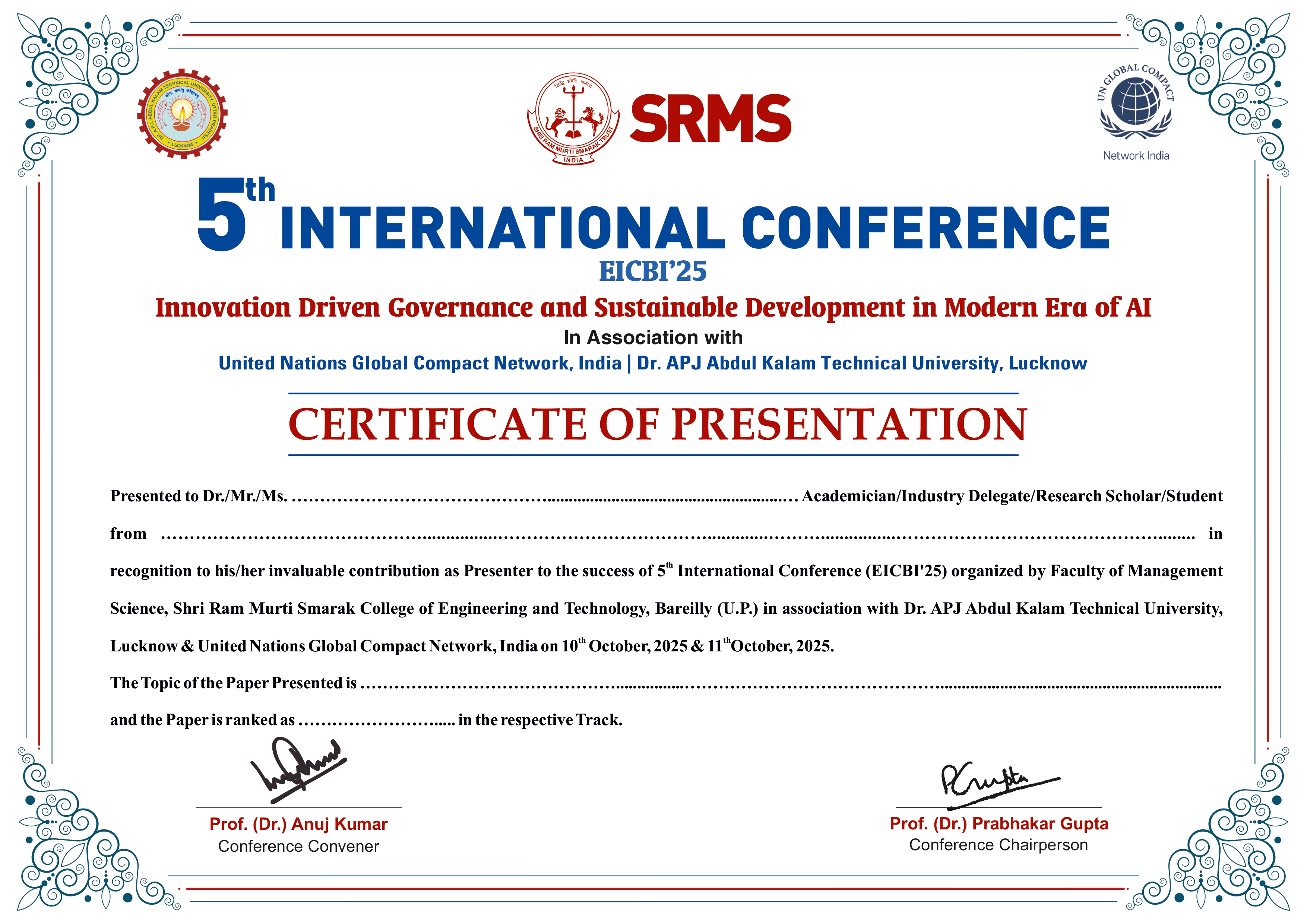 Certificate of Presentation