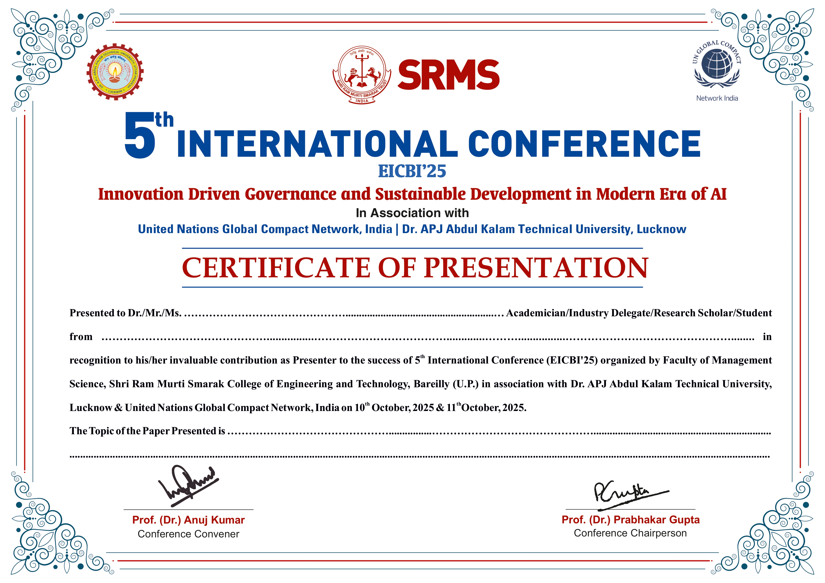 Certificate of Presentation